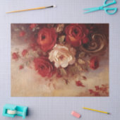 水彩ブルゴーニュと白フランスのバラ金ゴールド 薄葉紙 (クラフト)