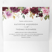 水彩ブルゴーニュと紫のフローラ秋の結婚式 三つ折り招待状 (内部最初)
