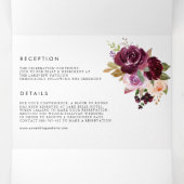 水彩ブルゴーニュと紫のフローラ秋の結婚式 三つ折り招待状 (内部中)