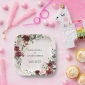 水彩ブルゴーニュと赤面結婚金ゴールド ペーパープレート (パーティー)