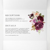 水彩ブルゴーニュと赤面花模様秋の結婚式 三つ折り招待状 (内部中)