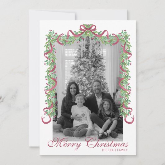 水彩ブルゴーニュのクリスマスガーランド写真 シーズンカード (正面)