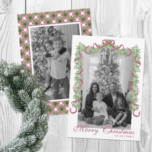 水彩ブルゴーニュのクリスマスガーランド写真 シーズンカード