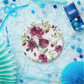 水彩ブルゴーニュの花 | 花柄 ペーパープレート (パーティー)