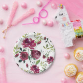 水彩ブルゴーニュの花 | 花柄 ペーパープレート (パーティー)