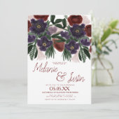 水彩ブルゴーニュはっきりしたブーケ結婚フローラ 招待状 (スタンド正面)