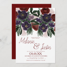 水彩ブルゴーニュはっきりしたブーケ結婚フローラ 招待状