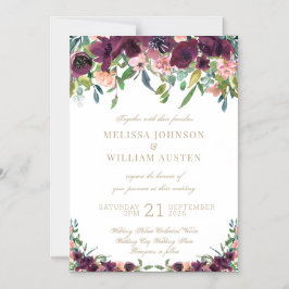 水彩ブルゴーニュアイボリー結婚フローラ マグネット招待状