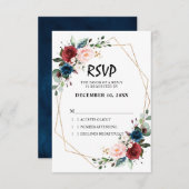 水彩ブルゴーニュネイビーブルーフローラ幾何学模様 出欠カード (正面/裏面)