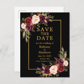 水彩ブルゴーニュバラブラック金ゴールド保存日 ポストカード (正面/裏面)