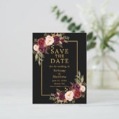 水彩ブルゴーニュバラブラック金ゴールド保存日 ポストカード (スタンド正面)