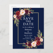 水彩ブルゴーニュバラブルー金ゴールド保存日 ポストカード (正面/裏面)