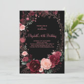 水彩ブルゴーニュバラ40歳の誕生日 招待状 (スタンド正面)