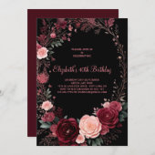 水彩ブルゴーニュバラ40歳の誕生日 招待状 (正面/裏面)