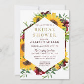 水彩ブルゴーニュヒマワリ素朴ブライダルシャワー 招待状 (正面)