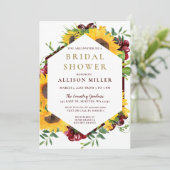 水彩ブルゴーニュヒマワリ素朴ブライダルシャワー 招待状 (スタンド正面)