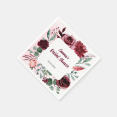 水彩ブルゴーニュフラワーパネルブライダルシャワー スタンダードカクテルナプキン (角)