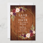 水彩ブルゴーニュフローラウッド金ゴールドジオフレーム セーブザデート (正面)