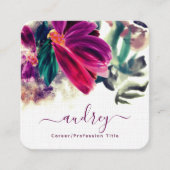 水彩ブルゴーニュフローラグリーン熱帯葉 スクエア名刺 (正面)