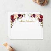 水彩ブルゴーニュフローラパーソナライズされた金ゴールド ノートカード (正面/裏面インサイチュ)