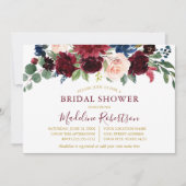 水彩ブルゴーニュフローラブライダルシャワー金ゴールド 招待状 (正面)