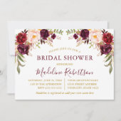 水彩ブルゴーニュフローラブライダルシャワー金ゴールド 招待状 (正面)