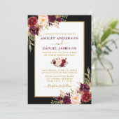 水彩ブルゴーニュフローラブラック金ゴールド 招待状 (スタンド正面)