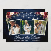 水彩ブルゴーニュフローラブルーウッド3写真 セーブザデート (正面/裏面)