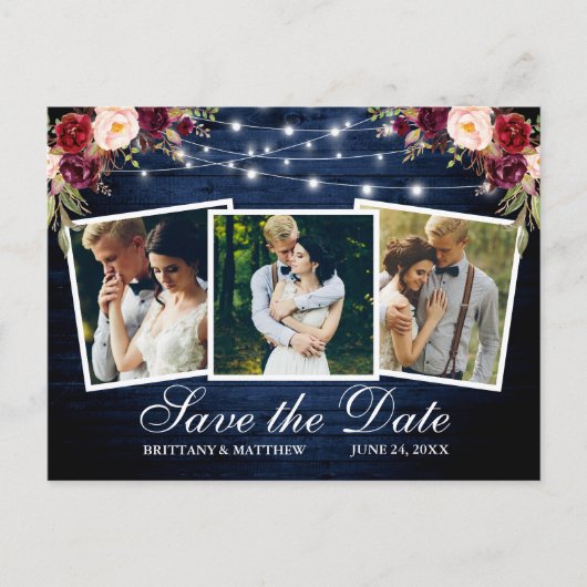 水彩ブルゴーニュフローラブルーウッド3写真 ポストカード (正面)