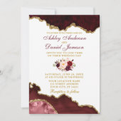 水彩ブルゴーニュフローラマーブルゲ結婚ード 招待状 (正面)