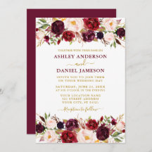 水彩ブルゴーニュフローラモダン金ゴールド結婚ズ