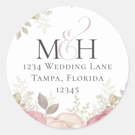 水彩ブルゴーニュフローラモノグラム差出人住所 ラウンドシール (正面)