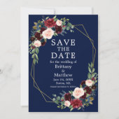 水彩ブルゴーニュフローラ写真ジオフレームブルー セーブザデート (正面)