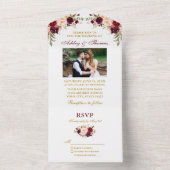 水彩ブルゴーニュフローラ写真金ゴールド結婚ズ オールインワン招待状 (内側)