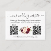 水彩ブルゴーニュフローラ写真2 QR RSVP詳細 エンクロージャーカード (正面)