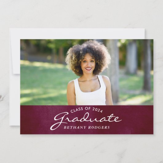 水彩ブルゴーニュフローラ卒業パーティー写真 招待状 (裏面)