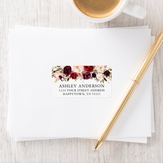 水彩ブルゴーニュフローラ結婚の住所 ラベル (インサイチュ)