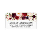 水彩ブルゴーニュフローラ結婚の住所 ラベル (正面)