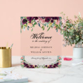 水彩ブルゴーニュフローラ結婚の歓迎 アクリルサイン (ウェディング)