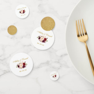 水彩ブルゴーニュフローラ結婚の金ゴールドグリッター コンフェッティ