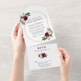 水彩ブルゴーニュフローラ結婚グリーンの街 オールインワン招待状
