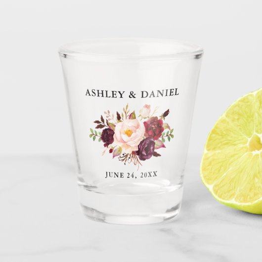 水彩ブルゴーニュフローラ結婚ズ ショットグラス (正面)