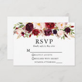 水彩ブルゴーニュフローラ結婚ズ 出欠カード (正面/裏面)