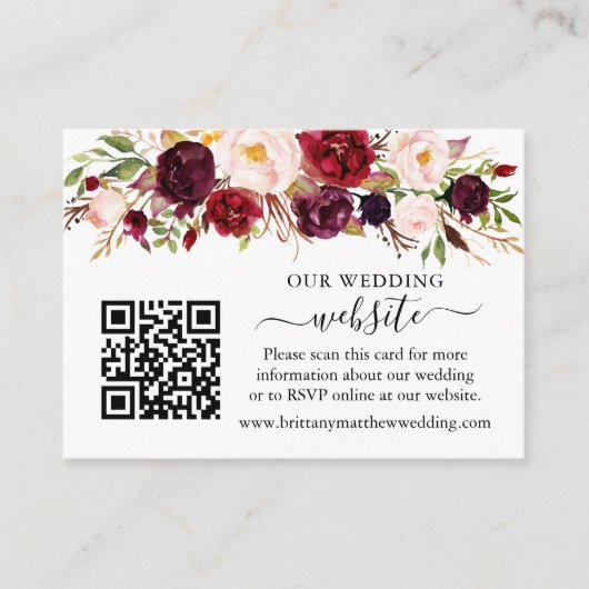 水彩ブルゴーニュフローラ結婚ズQR エンクロージャーカード (正面)