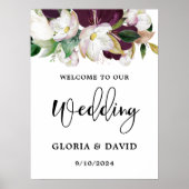 水彩ブルゴーニュフローラ結婚歓迎 ポスター (正面)