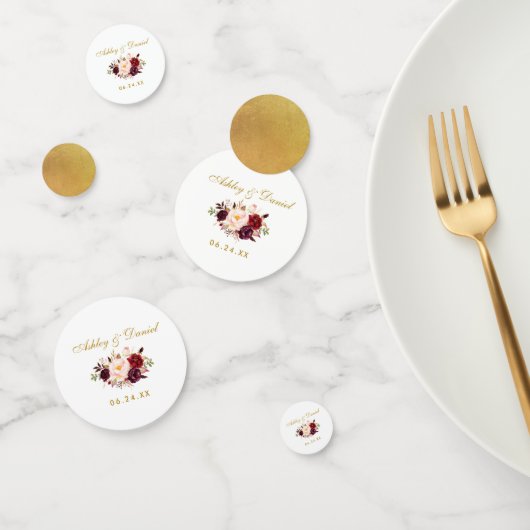 水彩ブルゴーニュフローラ結婚金ゴールド コンフェッティ (グループ)