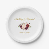 水彩ブルゴーニュフローラ結婚金ゴールド ペーパープレート (正面)