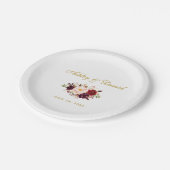 水彩ブルゴーニュフローラ結婚金ゴールド ペーパープレート (アングル)
