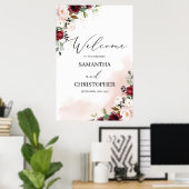 水彩ブルゴーニュフローラ結婚金ゴールド ポスター (ホームオフィス)