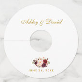 水彩ブルゴーニュフローラ結婚金ゴールド ワイングラスタグ (正面)